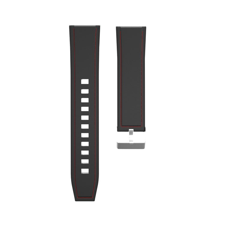 20mm Genuine Leather + Silicone Hybrid Watchband Strap Silver Buckle for Huawei Watch GT 2 42mm - Black / Red