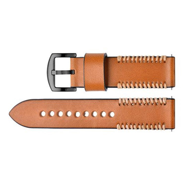 22mm Stitching Decor Genuine Leather Smart Watch Band Replacement for Huawei Watch GT2e/GT2 46mm - Brown