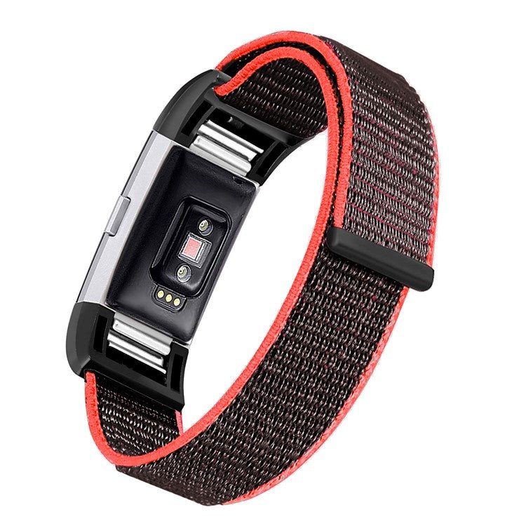 Loop Fastener Nylon Weaven Smart Watch Strap for Fitbit Charge 2 - Black/Red