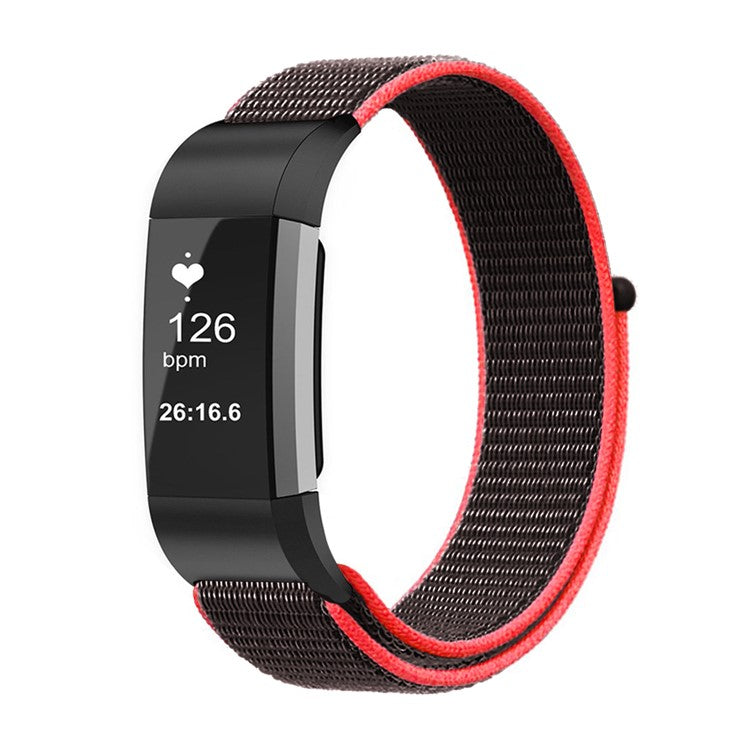 Loop Fastener Nylon Weaven Smart Watch Strap for Fitbit Charge 2 - Black/Red
