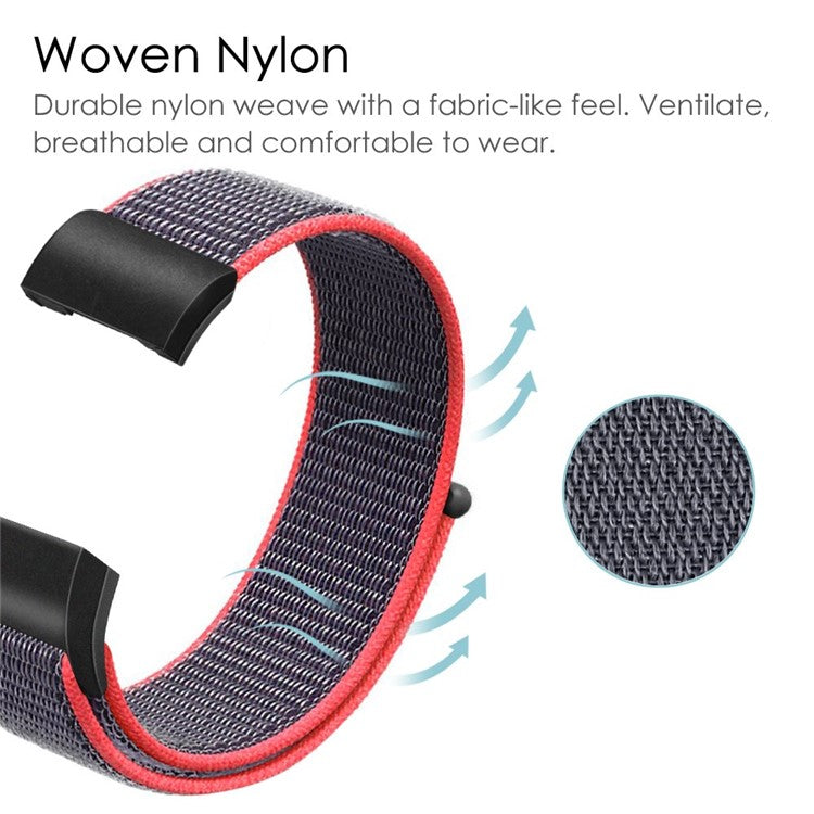 Loop Fastener Nylon Weaven Smart Watch Strap for Fitbit Charge 2 - Black/Red