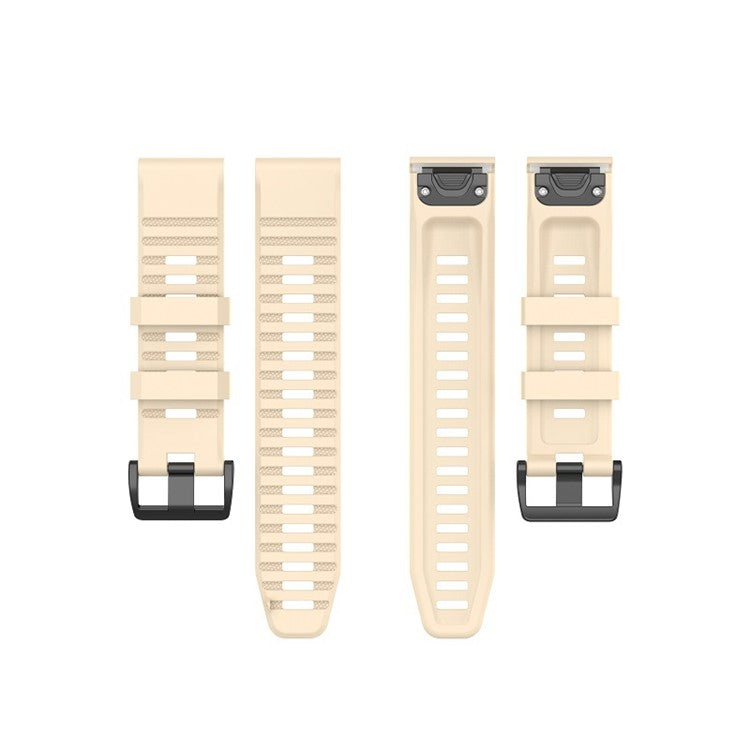26mm Silicone Sport Watchband with Black Buckle for Garmin Fenix 6X Pro - Beige