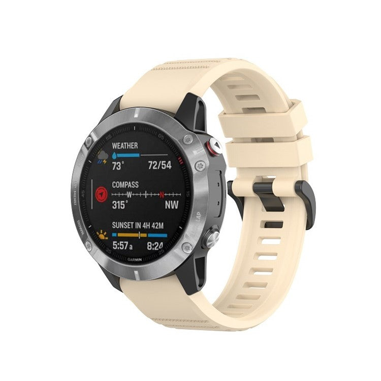 26mm Silicone Sport Watchband with Black Buckle for Garmin Fenix 6X Pro - Beige