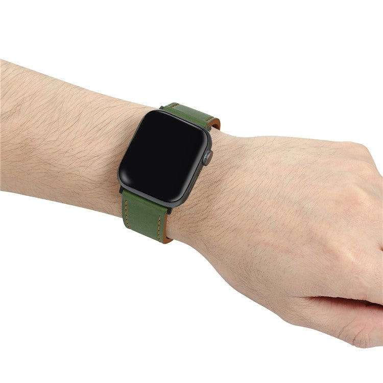 Fresh Contrast Color Genuine Leather Watch Strap for Apple Watch Series 10 42mm / 9 8 7 41mm / SE (2023) SE (2022) SE 6 5 4 40mm / 3 2 1 38mm - Green / Brown Line