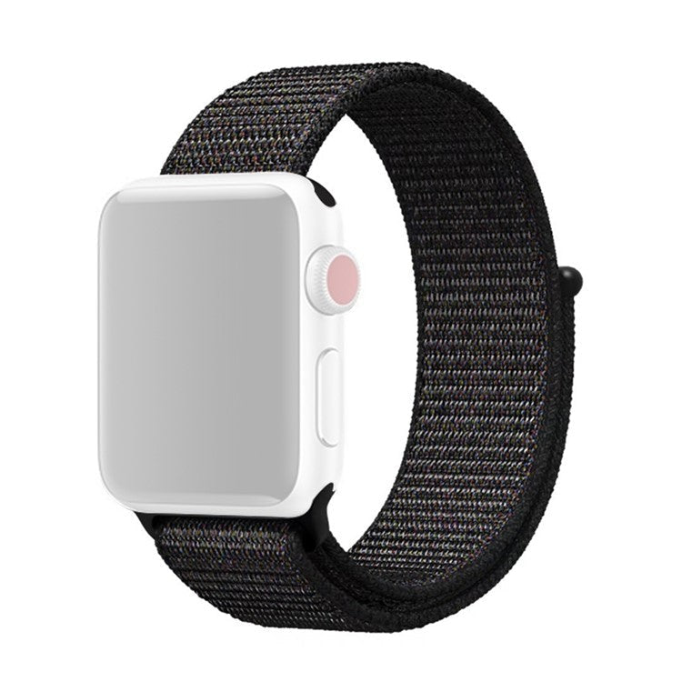 Solid Color Nylon Loop Fastener Smart Watch Strap for Apple Watch Series 10 42mm / 9 8 7 41mm / SE (2023) SE (2022) SE 6 5 4 40mm / 3 2 1 38mm - Black