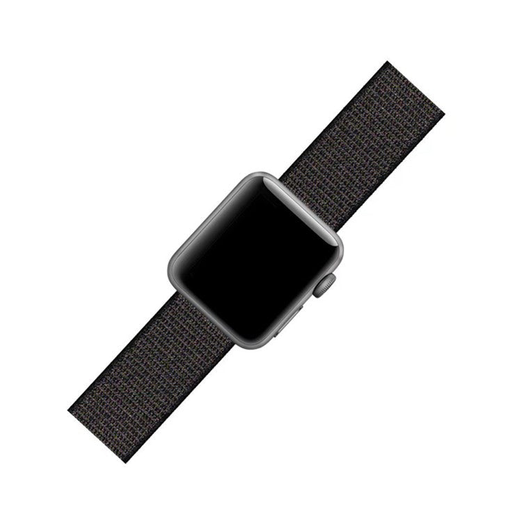 Solid Color Nylon Loop Fastener Smart Watch Strap for Apple Watch Series 10 42mm / 9 8 7 41mm / SE (2023) SE (2022) SE 6 5 4 40mm / 3 2 1 38mm - Black