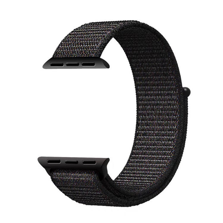Solid Color Nylon Loop Fastener Smart Watch Strap for Apple Watch Series 10 42mm / 9 8 7 41mm / SE (2023) SE (2022) SE 6 5 4 40mm / 3 2 1 38mm - Black