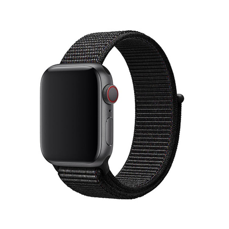 Solid Color Nylon Loop Fastener Smart Watch Strap for Apple Watch Series 10 42mm / 9 8 7 41mm / SE (2023) SE (2022) SE 6 5 4 40mm / 3 2 1 38mm - Black