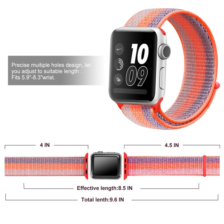 Nylon Weaven Loop Fastener Smart Bracelet Band for Apple Watch Series 10 42mm / 9 8 7 41mm / SE (2023) SE (2022) SE 6 5 4 40mm / 3 2 1 38mm - Stripe Orange