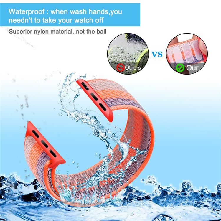 Nylon Weaven Loop Fastener Smart Bracelet Band for Apple Watch Series 10 42mm / 9 8 7 41mm / SE (2023) SE (2022) SE 6 5 4 40mm / 3 2 1 38mm - Stripe Orange