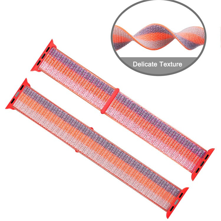 Nylon Weaven Loop Fastener Smart Bracelet Band for Apple Watch Series 10 42mm / 9 8 7 41mm / SE (2023) SE (2022) SE 6 5 4 40mm / 3 2 1 38mm - Stripe Orange