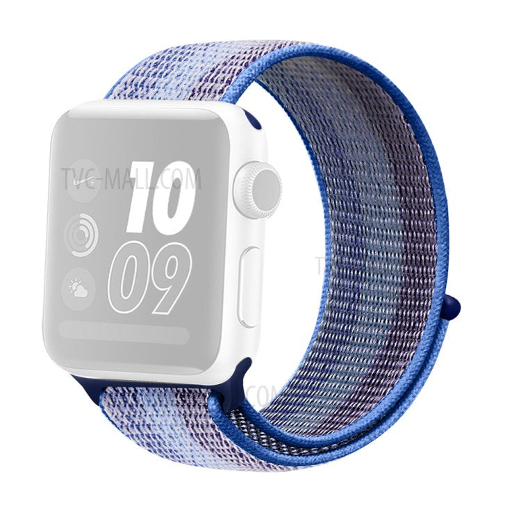 Nylon Weaven Loop Fastener Smart Bracelet Band for Apple Watch Series 10 42mm / 9 8 7 41mm / SE (2023) SE (2022) SE 6 5 4 40mm / 3 2 1 38mm - Stripe Blue
