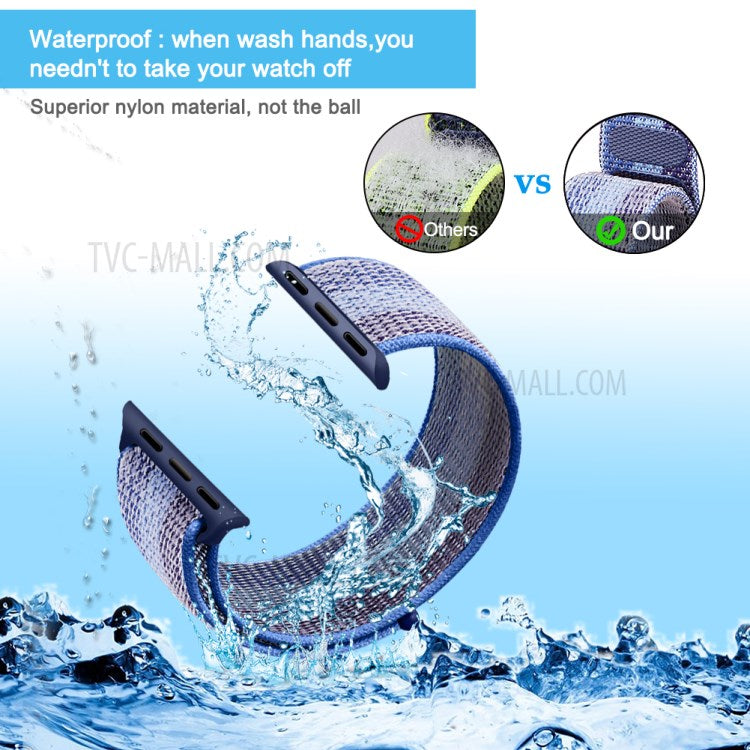 Nylon Weaven Loop Fastener Smart Bracelet Band for Apple Watch Series 10 42mm / 9 8 7 41mm / SE (2023) SE (2022) SE 6 5 4 40mm / 3 2 1 38mm - Stripe Blue