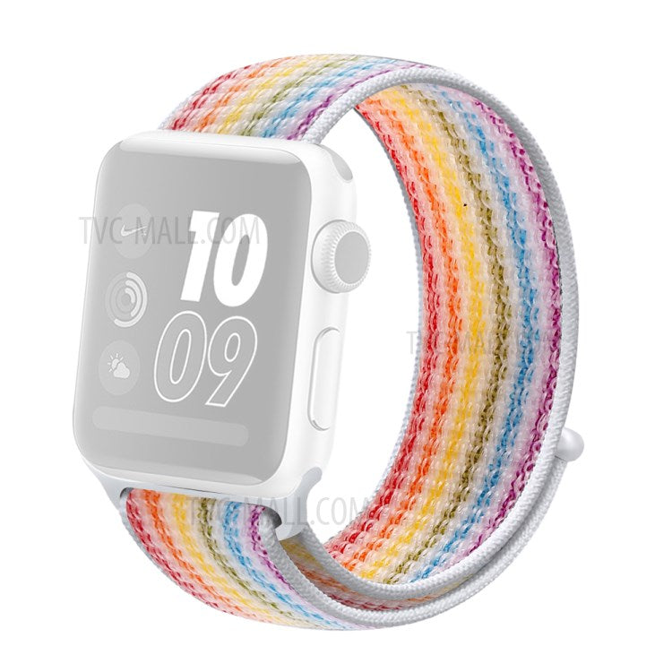 Waterproof Nylon Weaven Loop Fastener Smart Bracelet Strap for Apple Watch Series 10 46mm / Ultra 2 Ultra 49mm / 9 8 7 45mm / SE (2023) SE (2022) SE 6 5 4 44mm / 3 2 1 42mm - Color Stripe