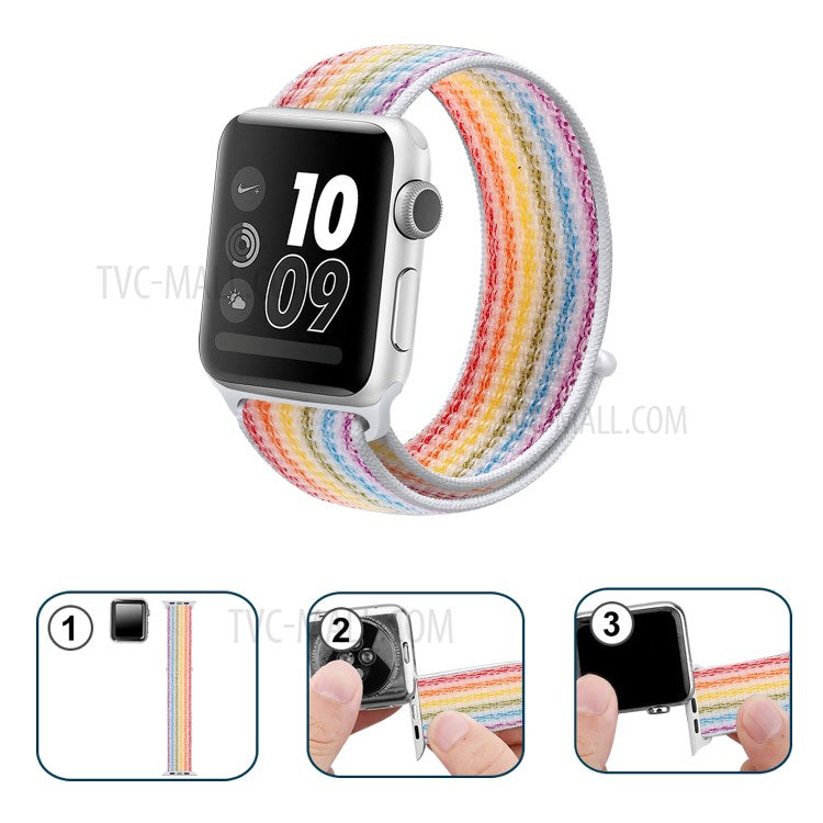 Waterproof Nylon Weaven Loop Fastener Smart Bracelet Strap for Apple Watch Series 10 46mm / Ultra 2 Ultra 49mm / 9 8 7 45mm / SE (2023) SE (2022) SE 6 5 4 44mm / 3 2 1 42mm - Color Stripe