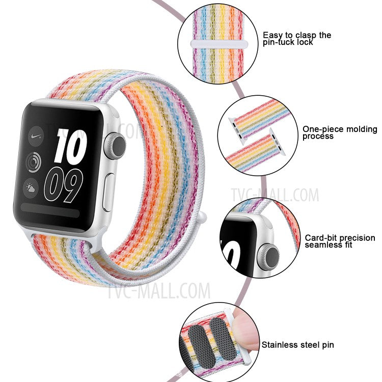 Waterproof Nylon Weaven Loop Fastener Smart Bracelet Strap for Apple Watch Series 10 46mm / Ultra 2 Ultra 49mm / 9 8 7 45mm / SE (2023) SE (2022) SE 6 5 4 44mm / 3 2 1 42mm - Color Stripe