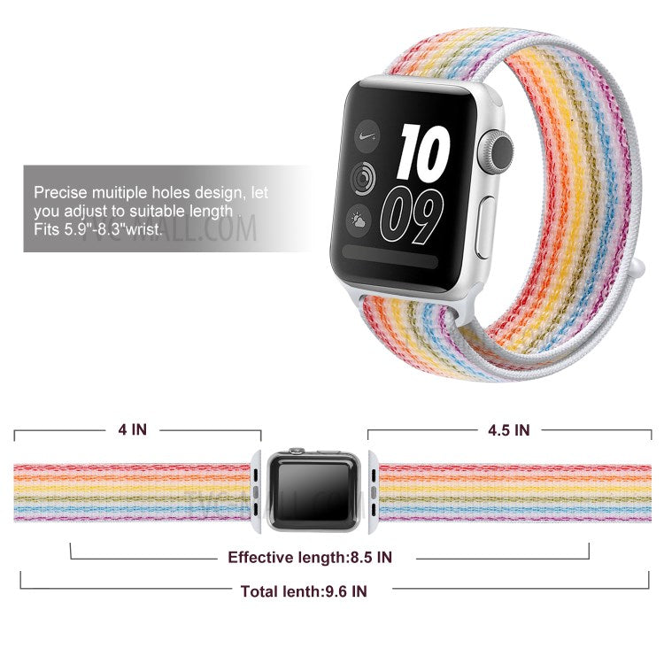 Waterproof Nylon Weaven Loop Fastener Smart Bracelet Strap for Apple Watch Series 10 46mm / Ultra 2 Ultra 49mm / 9 8 7 45mm / SE (2023) SE (2022) SE 6 5 4 44mm / 3 2 1 42mm - Color Stripe