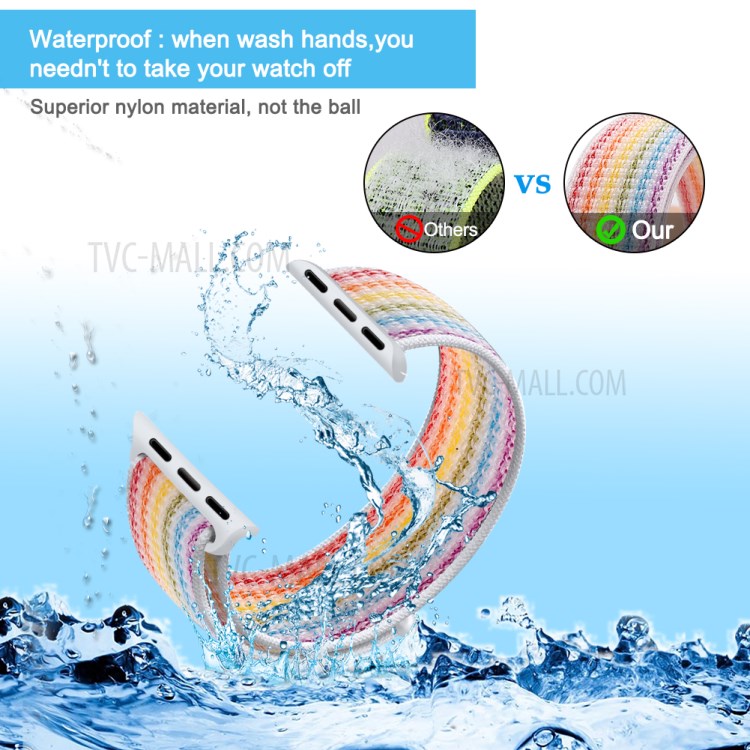 Waterproof Nylon Weaven Loop Fastener Smart Bracelet Strap for Apple Watch Series 10 46mm / Ultra 2 Ultra 49mm / 9 8 7 45mm / SE (2023) SE (2022) SE 6 5 4 44mm / 3 2 1 42mm - Color Stripe
