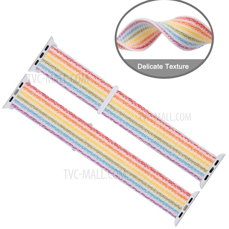 Waterproof Nylon Weaven Loop Fastener Smart Bracelet Strap for Apple Watch Series 10 46mm / Ultra 2 Ultra 49mm / 9 8 7 45mm / SE (2023) SE (2022) SE 6 5 4 44mm / 3 2 1 42mm - Color Stripe