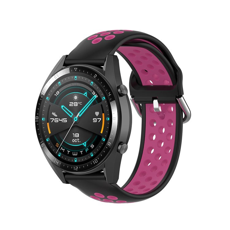 22mm Bi-color Silicone Smart Watch Band for Samsung Galaxy Watch 46mm/Gear S3/Huawei Watch GT 2e/GT 42mm, 46mm/GT 2 46mm - Black/Rose