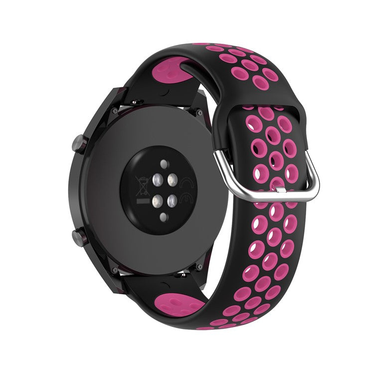 22mm Bi-color Silicone Smart Watch Band for Samsung Galaxy Watch 46mm/Gear S3/Huawei Watch GT 2e/GT 42mm, 46mm/GT 2 46mm - Black/Rose