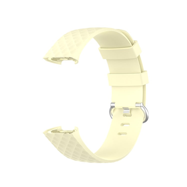Soft TPU Smart Watch Strap for Fitbit Charge 4/3/3 SE Silver Buckle Adjustable Watchband - Light Yellow