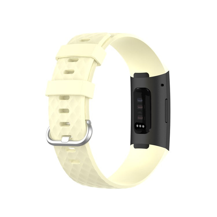 Soft TPU Smart Watch Strap for Fitbit Charge 4/3/3 SE Silver Buckle Adjustable Watchband - Light Yellow