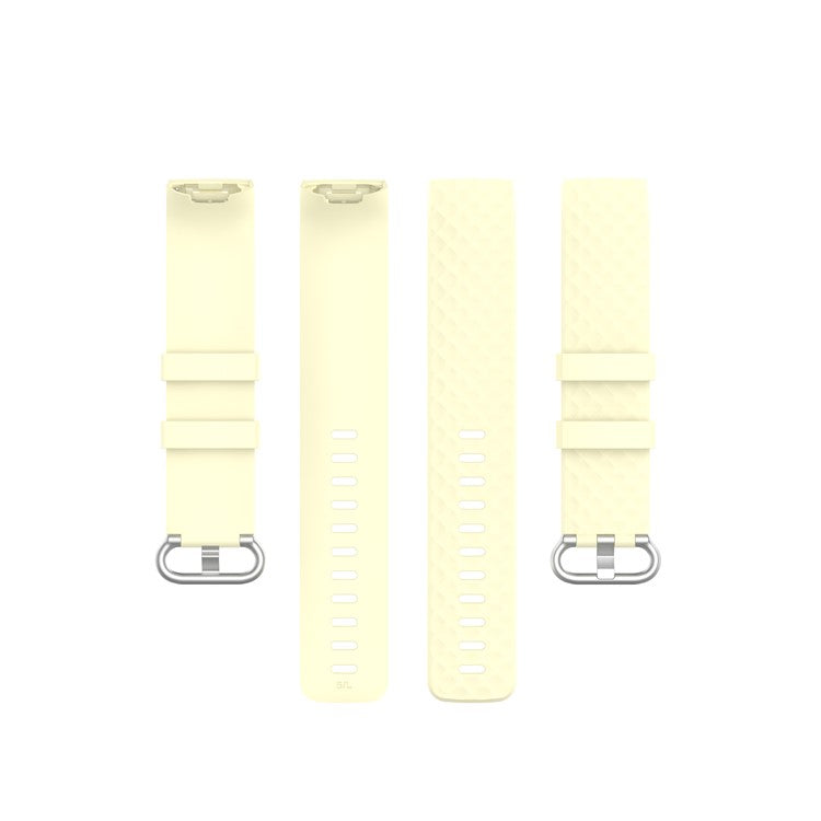 Soft TPU Smart Watch Strap for Fitbit Charge 4/3/3 SE Silver Buckle Adjustable Watchband - Light Yellow