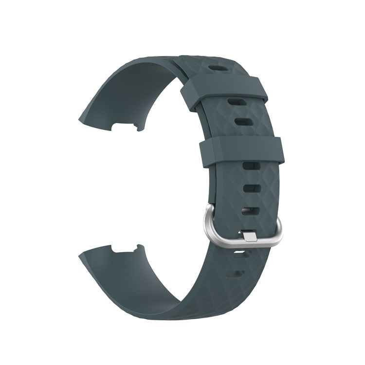 Soft TPU Smart Watch Strap for Fitbit Charge 4/3/3 SE Silver Buckle Adjustable Watchband - Dark Green