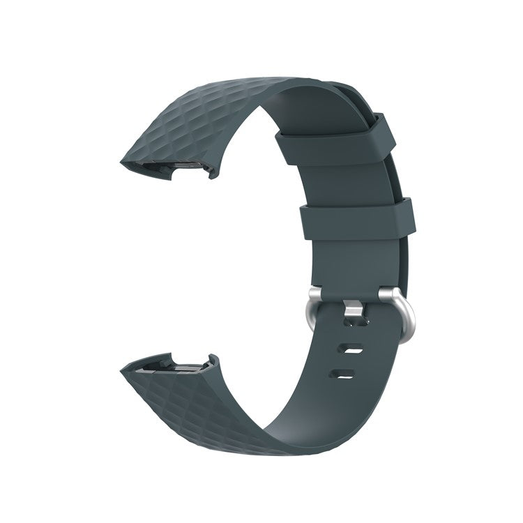 Soft TPU Smart Watch Strap for Fitbit Charge 4/3/3 SE Silver Buckle Adjustable Watchband - Dark Green