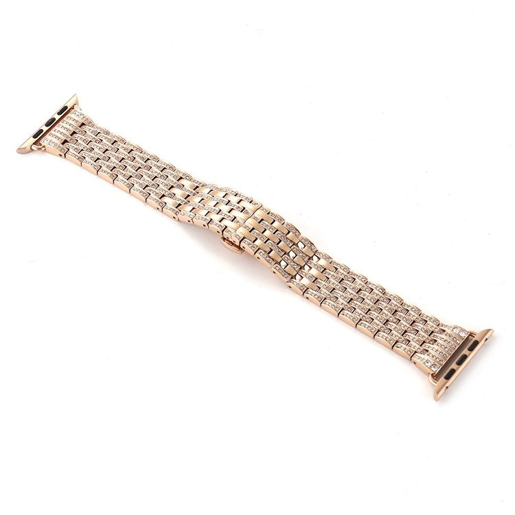 Aluminum Alloy Strap Watch Band Rhinestone Decor for Apple Watch Series 10 42mm / 9 8 7 41mm / SE (2023) SE (2022) SE 6 5 4 40mm / 3 2 1 38mm - Rose Gold