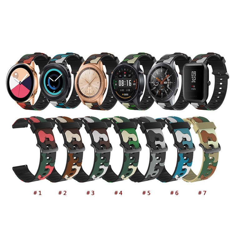 20mm Camouflage Skin Silicone Watch Band for Samsung Galaxy Watch Active1/2/Watch 42mm/Gear Sport/Huami Amazfit GTR 42mm/Bip GTS/Garmin Vivoactive 3/Move HR/Huawei Watch GT2 42mm - Red