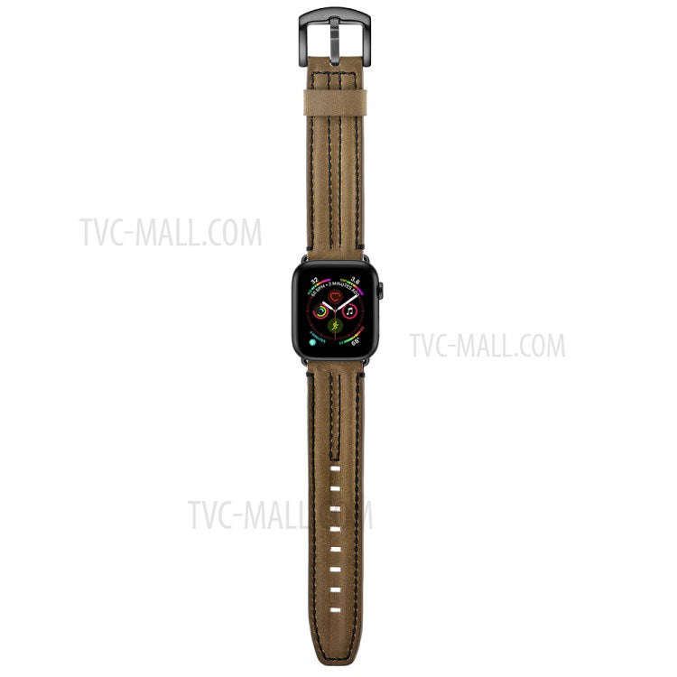 Top Layer Genuine Leather Watch Strap Band for Apple Watch Series 10 46mm / Ultra 2 Ultra 49mm / 9 8 7 45mm / SE (2023) SE (2022) SE 6 5 4 44mm / 3 2 1 42mm - Khaki