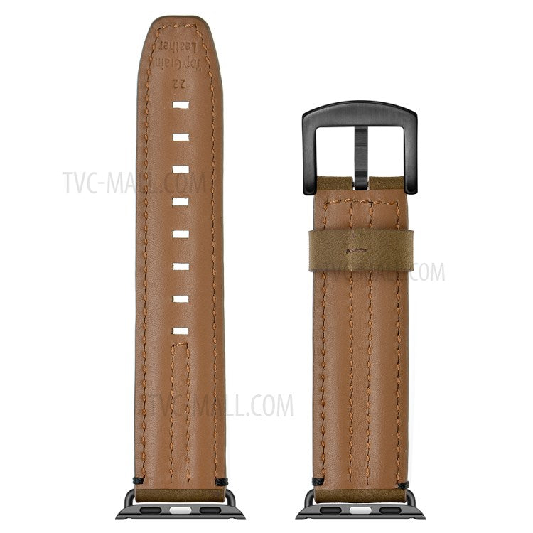 Top Layer Genuine Leather Watch Strap Band for Apple Watch Series 10 46mm / Ultra 2 Ultra 49mm / 9 8 7 45mm / SE (2023) SE (2022) SE 6 5 4 44mm / 3 2 1 42mm - Khaki