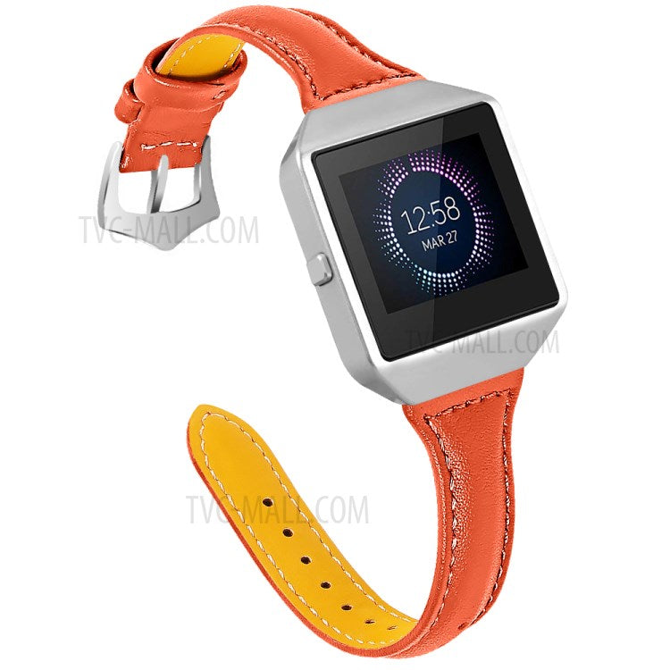 Top Layer Cowhide Leather Smart Watch Band for Fitbit Blaze - Orange
