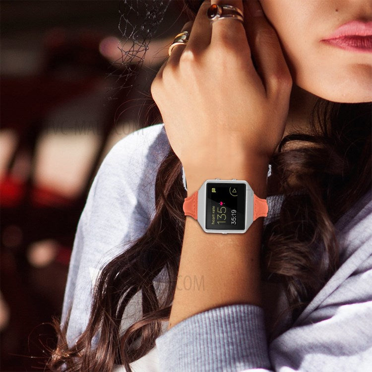 Top Layer Cowhide Leather Smart Watch Band for Fitbit Blaze - Orange