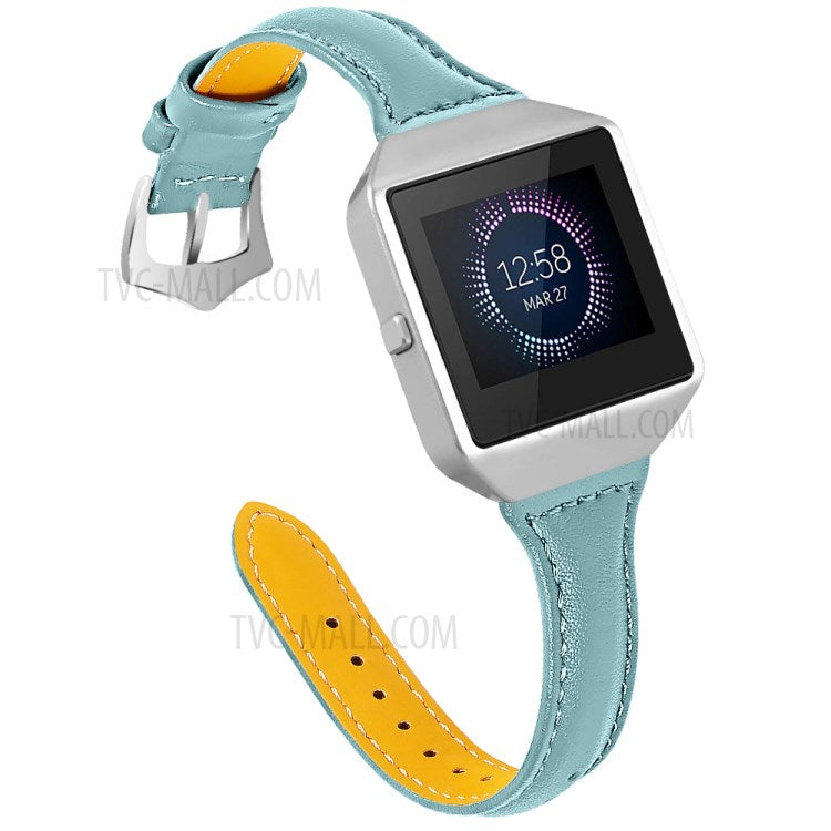 Top Layer Cowhide Leather Smart Watch Band for Fitbit Blaze - Blue