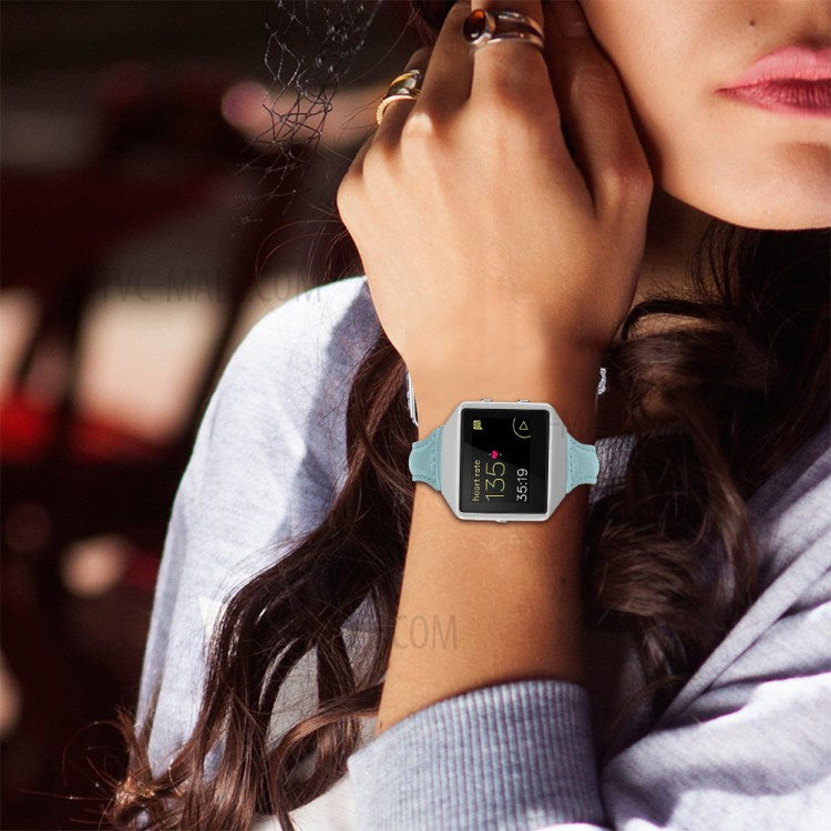 Top Layer Cowhide Leather Smart Watch Band for Fitbit Blaze - Blue