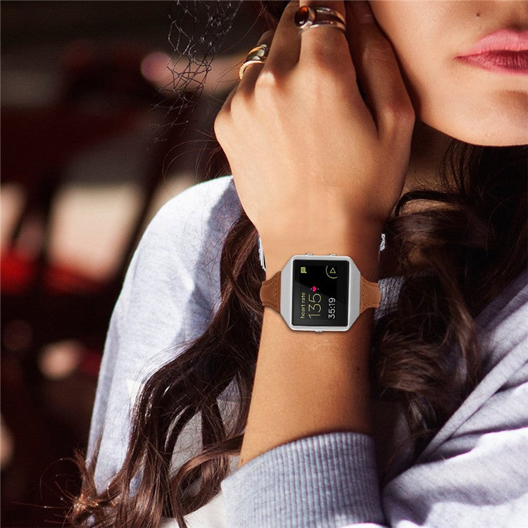 Top Layer Cowhide Leather Smart Watch Band for Fitbit Blaze - Brown