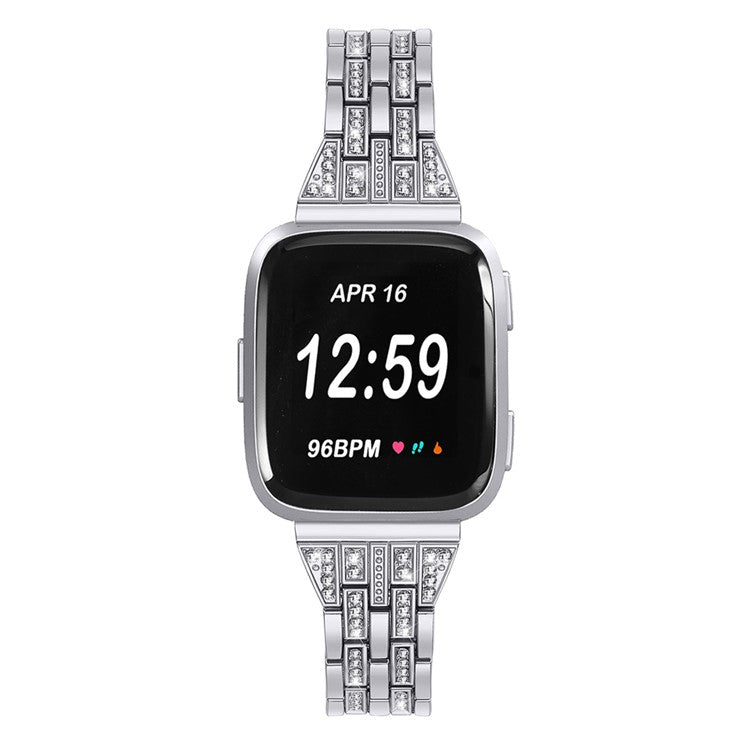 Five Beads Two Rows Stainless Steel with Diamond Chain Watch Strap for Fitbit Versa Lite - Silver