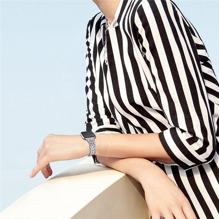 Five Beads Two Rows Stainless Steel with Diamond Chain Watch Strap for Fitbit Versa Lite - Silver