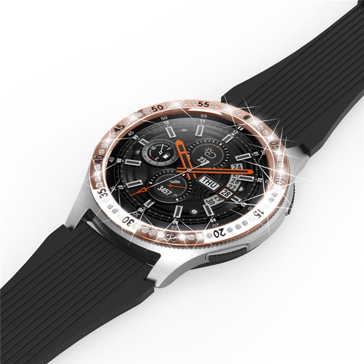 Rhinestone Decor Index Ring Stainless Steel Watch Bezel Ring for Samsung Galaxy Watch 46mm - Rose Gold