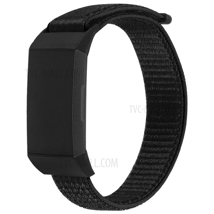Nylon Knit Loop Fastener Smart Watch Strap for Fitbit Charge 4/3 - Black/White
