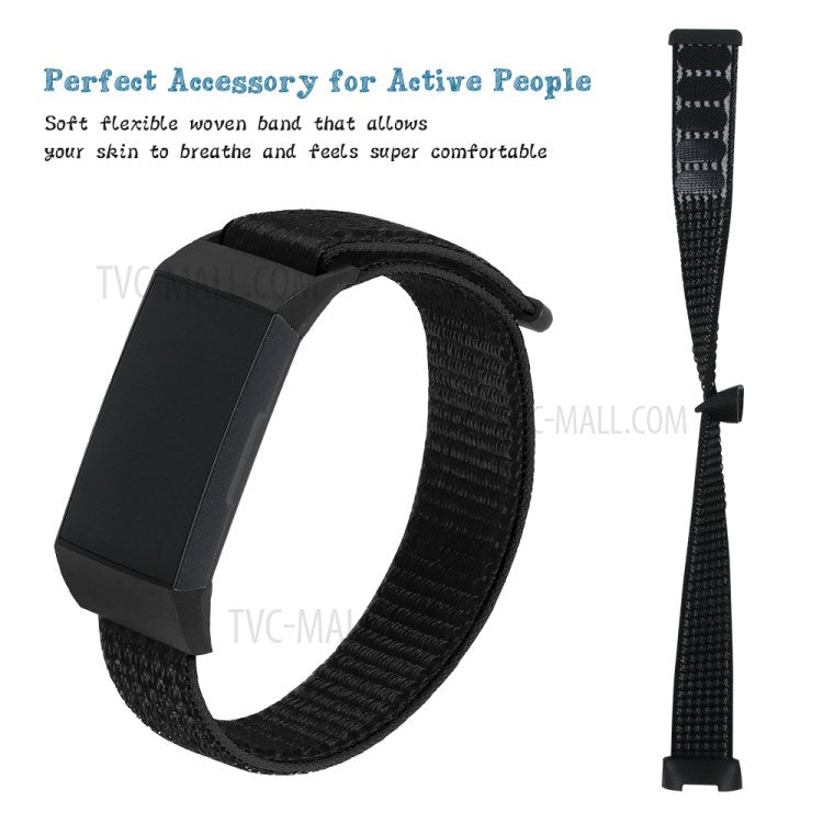 Nylon Knit Loop Fastener Smart Watch Strap for Fitbit Charge 4/3 - Black/White
