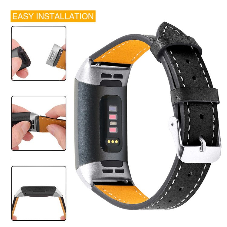 For Fitbit Charge 4/3 Watch Strap Genuine Leather Smart Watch Band Replacement - Black
