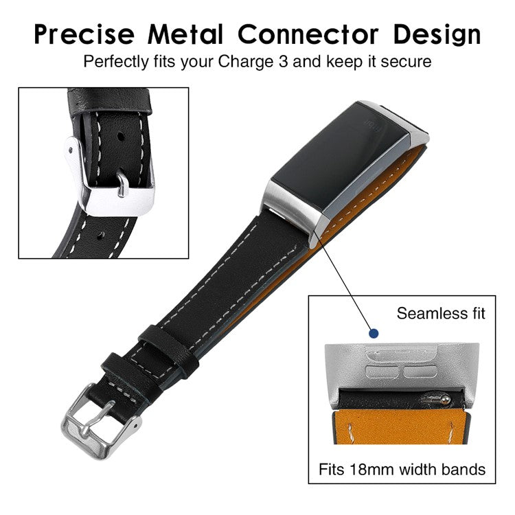 For Fitbit Charge 4/3 Watch Strap Genuine Leather Smart Watch Band Replacement - Black