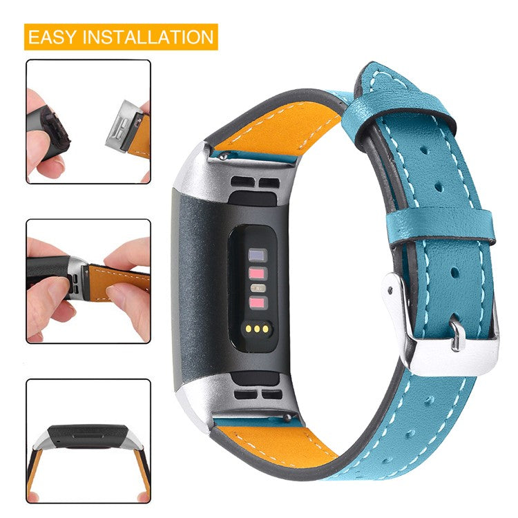For Fitbit Charge 4/3 Watch Strap Genuine Leather Smart Watch Band Replacement - Blue