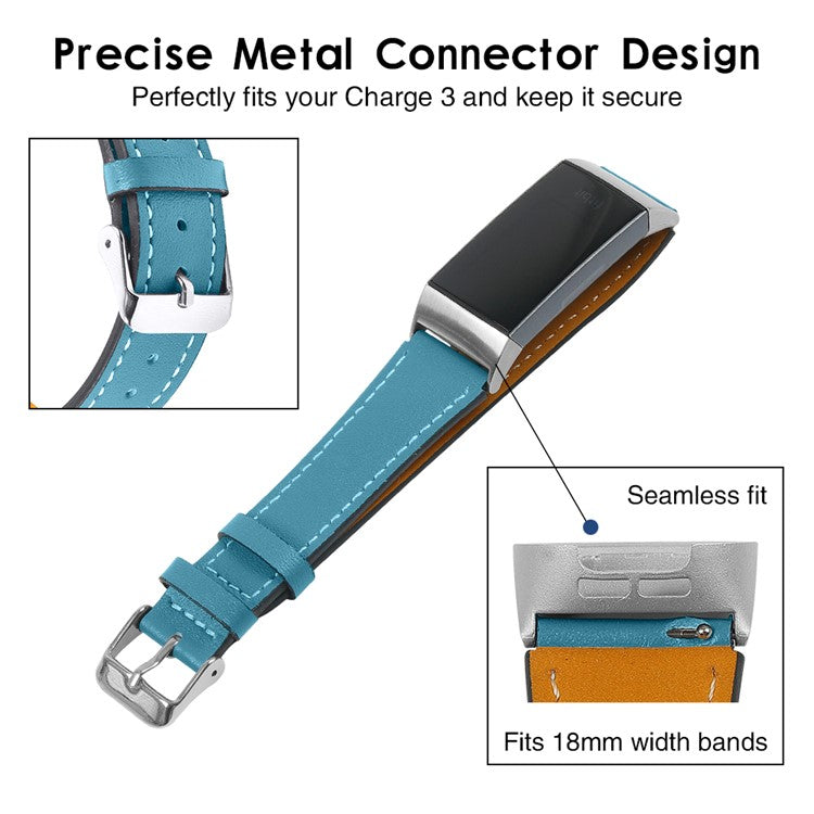 For Fitbit Charge 4/3 Watch Strap Genuine Leather Smart Watch Band Replacement - Blue