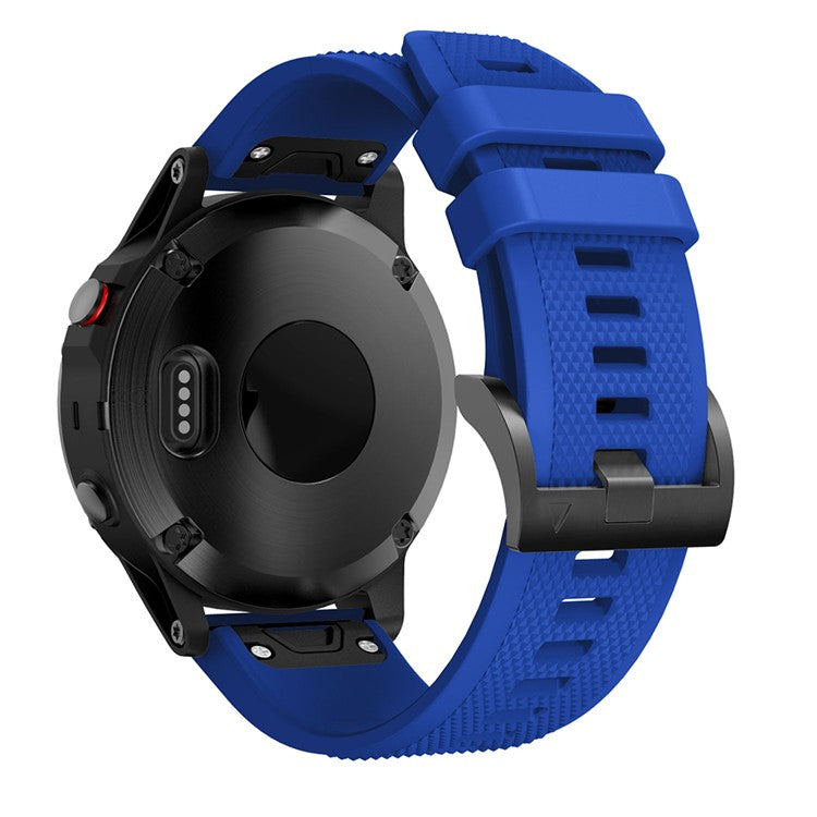 For Garmin Fenix 5 Silicone Watch Band 22mm Adjustable Smart Watch Strap with Black Buckle - Dark Blue