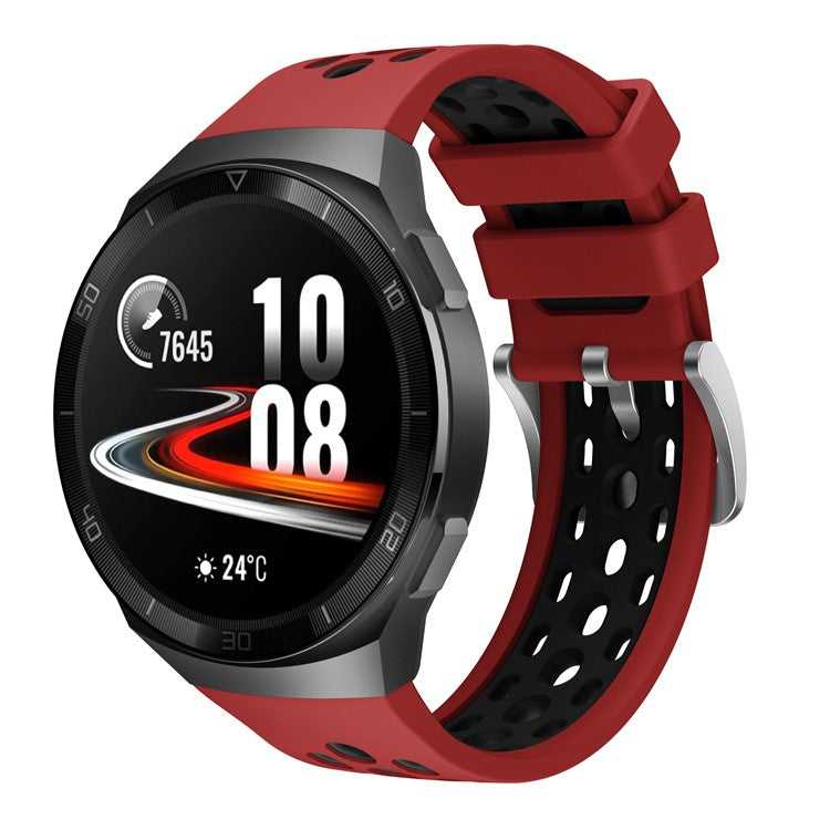 Bi-color Silicone Smart Watch Strap Adjustable Watchband for Huawei Watch GT 2e - Red / Black